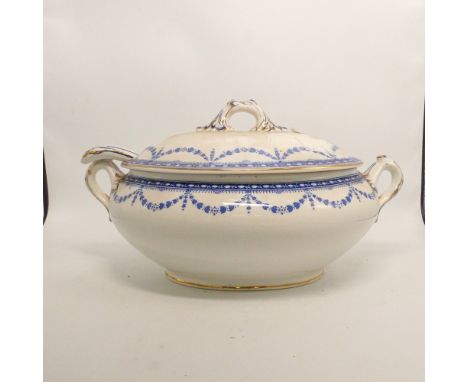George Jones &amp; Sons, Large Bow Pattern Tureen with Original Ladle. Hairline to lid and small chip to foot. Height: 21cm
