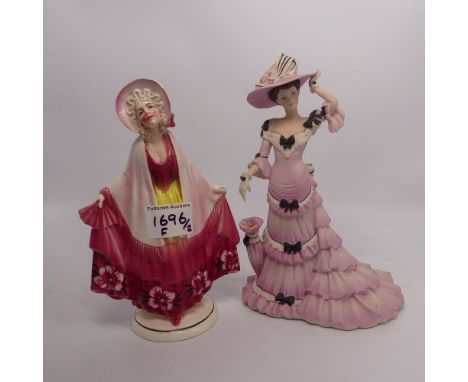 Art Deco period Hertwig &amp; Co figure of a lady in bonnet and shawl together with a bisque Coalport figure Charlotte (shaft