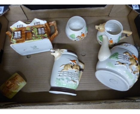 Mixed ceramics including Price &amp; Kensington cottage ware teapot together with hunting theme tea service  etc (1 tray). 