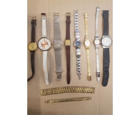 A collection of costume jewellery, watches and pill/trinket boxes, watches include Rotary, Sekonda and Lorus, Also two gold p