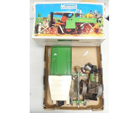 Boxed Mamod Steam Wagon and unknown Steam Tractor with Log Wagon. Appears to be complete. Box damaged. Untested. (1 Tray) 