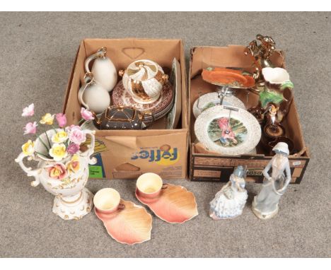 Two boxes of miscellaneous. Includes two Casades figures, Royal Winton, Hornsea Fauna, Sadler, German vases etc.  