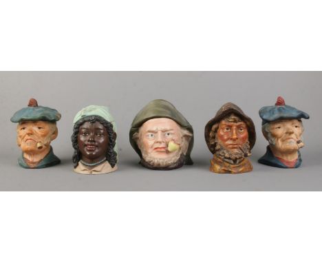 Five Bernard Bloch style tobacco jars, to include a pair of Ceramic I-A D'art 1022 examples and woman with beaded necklace.  
