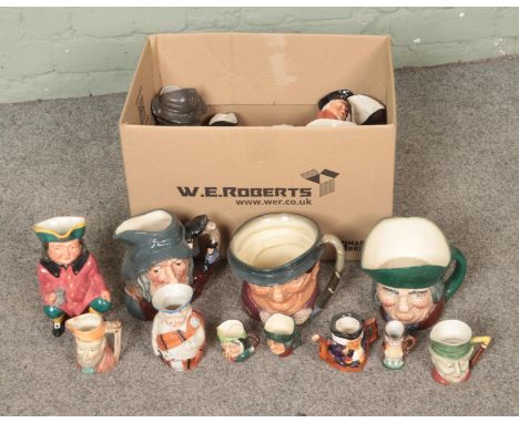 One box of ceramic character jugs to include several Royal Doulton examples including Rip Van Winkle and Tony Weller.  