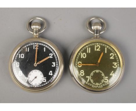Two military pocket watches with broad arrow mark to back.  