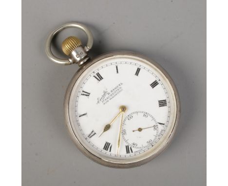 A silver H Samuel Everite pocket watch. Assayed Birmingham 1937 by Dennison Watch Case Co.  Running.