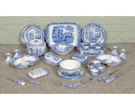 A large collection of Spode Italian and Blue Italian dinnerwares and ceramics. To include large oven dish, serving trays, lid