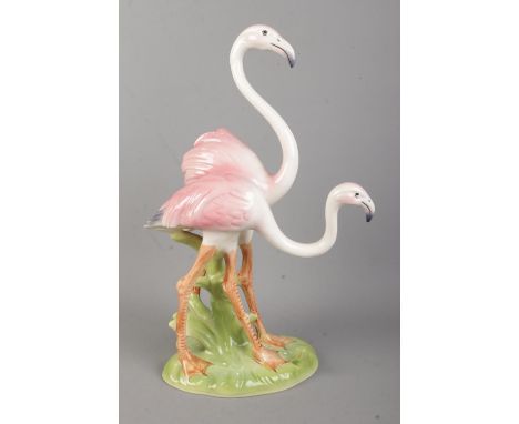After Giovanni Ronzan ceramic figure depicting a pair of flamingos. Ronzan, Made in Italy sticker to base.  