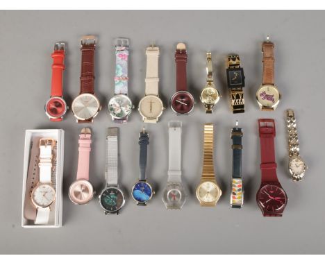 Seventeen ladies wristwatches, including Radley, Swatch, Tick &amp; Ogle, Casio and boxed Pierre Cardin examples.  