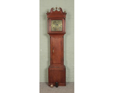 A George III oak cased 30 hour longcase clock, Thomas Lister of Halifax with weight and pendulum.  