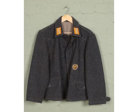 A WW2 Luftwaffe Flieger Bluse blue/grey wool cloth tunic with concealed button front and stitched wool paratrooper jump badge