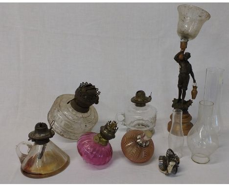 Selection of paraffin lamp reservoirs and chimneys