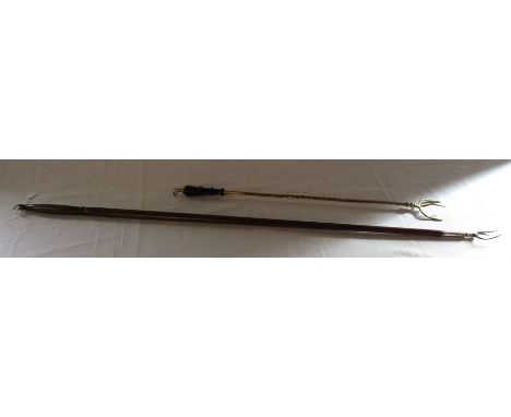 Large toasting fork with wooden handle &amp; a twisted brass handled toasting fork