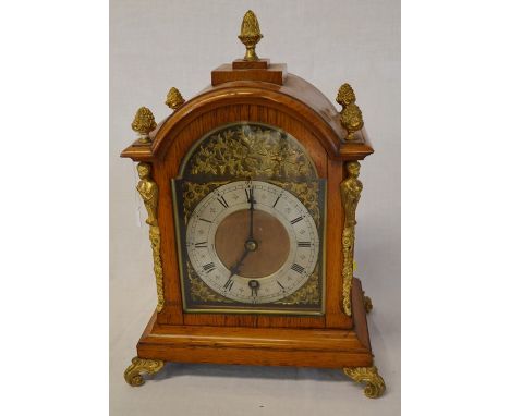19th century mantel clock in an oak case with ormolu mounts Ht 36cm