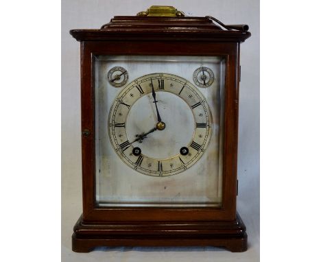 19th century bracket clock in a mahogany case with a silvered dial, bevelled glass side panels, chime &amp; silent setting Ht