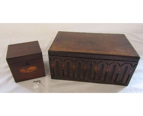 Square tea caddy with shell motif&nbsp; &amp; a wooden box