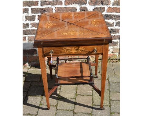 Late 19th century envelope card table&nbsp; with boxwood inlay &amp; stringing &amp; a lower gallery