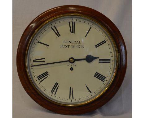 Early 20th century General Post Office 10424 dial wall clock in a mahogany case with painted dial. Dia. 38cm
