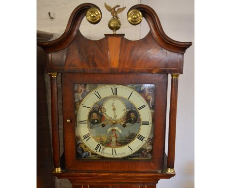 Georgian 8 day longcase clock with painted dial by James Colhoun Dublin with depictions of Collingwood, Lord Nelson &amp; Bri