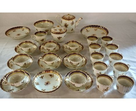 AMENDED DESCRIPTION - 18th century Caughley porcelain blue and gilt Dresden flowers pattern part tea and coffee service compr