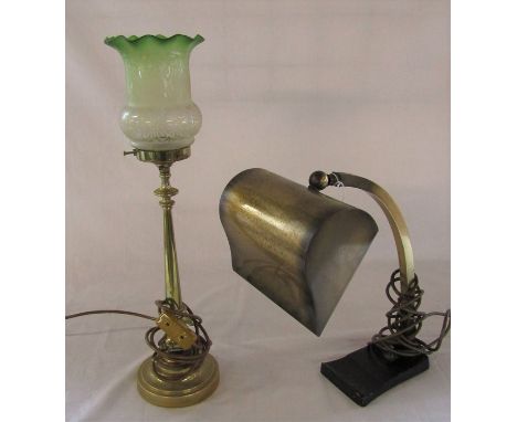 Brass table lamp with green glass shade H 52 cm &amp; a desk lamp