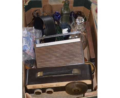 2 vintage radios, earphones, various glass ware, Mauchline ware depicting Burns monument, tankards etc&nbsp;