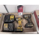 Lot Comprising DEWALT 3/8" Cordless Impacts w/ (2) Batteries and (2) Chargers
