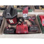Lot Comprising MILWAUKEE 2606-20 Cordless Drill and MILWAUKEE 2361-20 Work Light w/ (3) Batteries