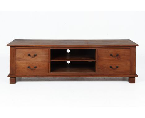 A TEAK TV CONSOLE
Fitted with four drawers and two central shelves
55cm high x 181cm x 49cm
Condition: Condition Report
Two h