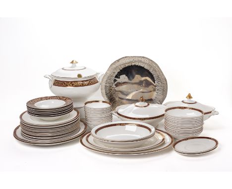 A ROYAL DOULTON 'TENNYSON' PORCELAIN PART DINNER SERVICE
Comprising two oval footed tureens, a large circular footed tureen, 