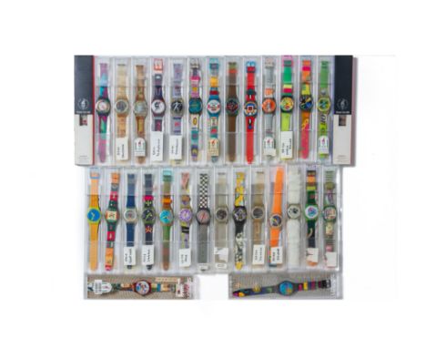 A LARGE COLLECTION OF QUARTZ SWATCH WATCHES
To include 100 Years of Cinema by Pedro Almodóvar, Algarve 1992, Singapore Atlant