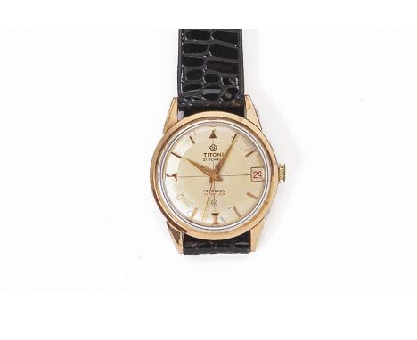 A VINTAGE TITONI TITOFLEX GOLD PLATED WRISTWATCH
Circa 1950/60
With manual wind 21 jewel movement, circular dial with baton m