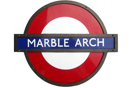 An Enamel London Underground Station Sign With A Brass Frame Marble Arch In Excellent Conditi