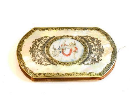 A Silver and Gilt-Metal Mounted Mother-of-Pearl Cheroot-Case, shaped oblong, with foliage and flower engraved decoration appl