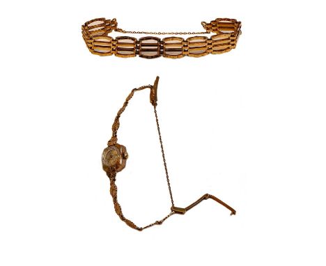 A 9 carat gold gate link bracelet, length 19.5cm; and an Accurist 9 carat gold wristwatch with a 9 carat gold bracelet strapC
