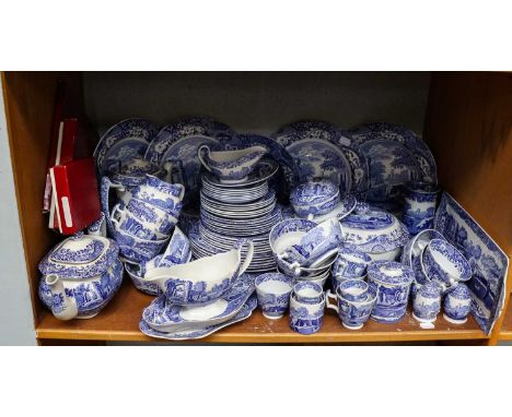 A Spode blue and white Italian Landscape pattern dinner, tea and coffee service including coffee pot, tureen, plates of vario