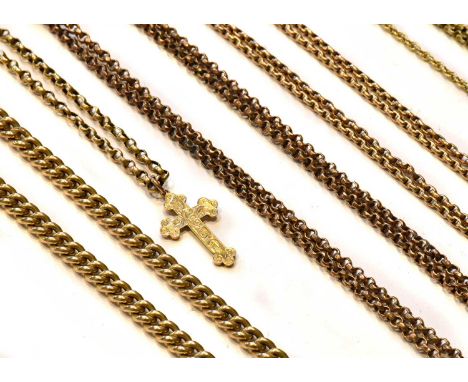 A 22 carat gold bangle (a.f.); a chain with clasp stamped '9CT'; a 9 carat gold rope twist necklace, length 45.5cm; a cross p
