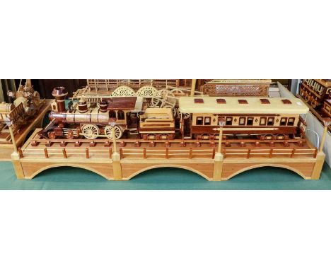 Scratch built model, US Iron horse train on bridge