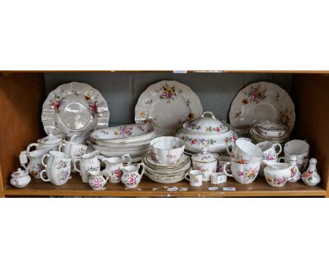 Royal Crown Derby, Derby Poseys, dinner and tea service including tureen, tea pot, various jugs, dinner plates, cups and sauc