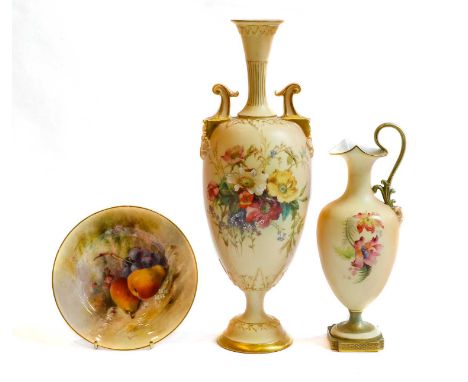 A Royal Worcester side plate by William Ricketts, circa. 1919, painted with pears and grapes, signed, together with a Royal W