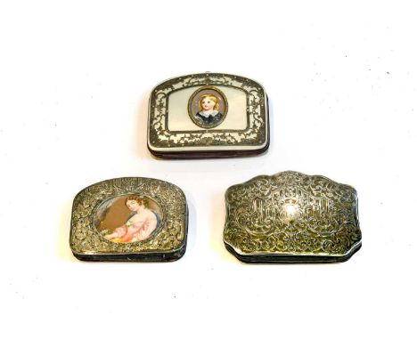 Three Various Silver Inlaid Purses, variously shaped, one with openwork silver on a green leather body; another with a mother