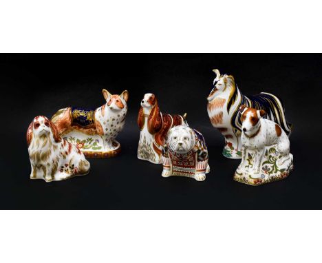 Royal Crown Derby Imari paperweights; Royal Windsor Corgi (certificate), Jackie (certificate), Rough Collie (a.f.), Bulldog, 