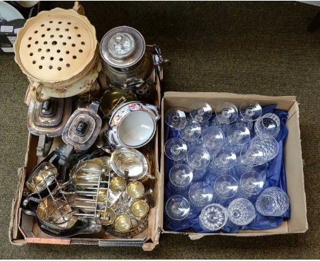 Quantity of assorted ceramics, glass and silver plate, two include a Bretby twin handled jardiniere, an early 19th century pe