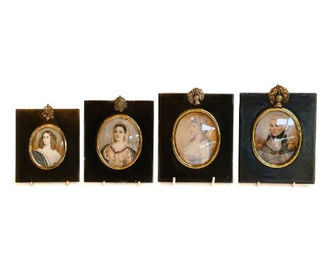 Four 19th century framed portrait miniatures, one depicts Vice Admiral Horatio Nelson after Lemuel Francis Abbott (4)