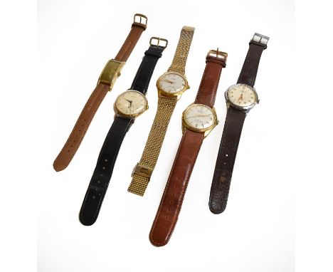A selection of gents wristwatches, including, a 1950's Cyma automatic wristwatch, plated Aristex manual wound wristwatch, oth