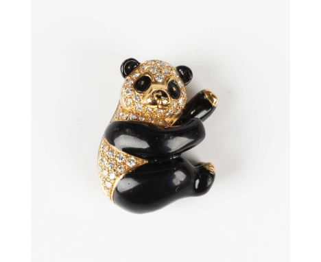 A Cartier Paris gold, diamond and black enamelled brooch, designed as a panda, detailed 'Cartier Paris 02511', weight 17.4g, 