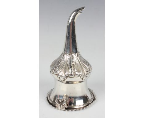 A George IV silver wine funnel, of ogee baluster form with chased acanthus band and tapered spout, the removable liner with g
