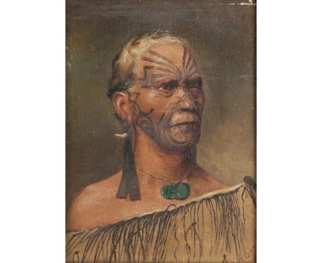 Vera Cummings - He-Tino-Toa (Half Length Portrait of a Maori Man with Moko Tattoos, wearing a Korowai Cloak and Tiki), early 
