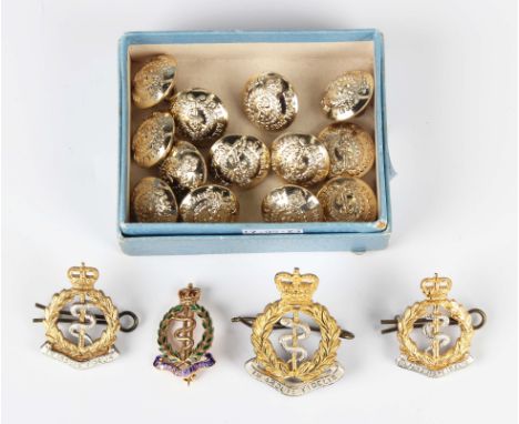 A 9ct gold and enamelled military brooch, designed as the badge of the Royal Army Medical Corps, Birmingham 1979, width 2.2cm