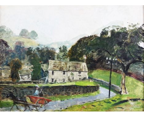 Carel Weight - 'Journey to Grandma', oil on card, signed and titled artist's label verso, 22.5cm x 30.5cm, within an ebonized